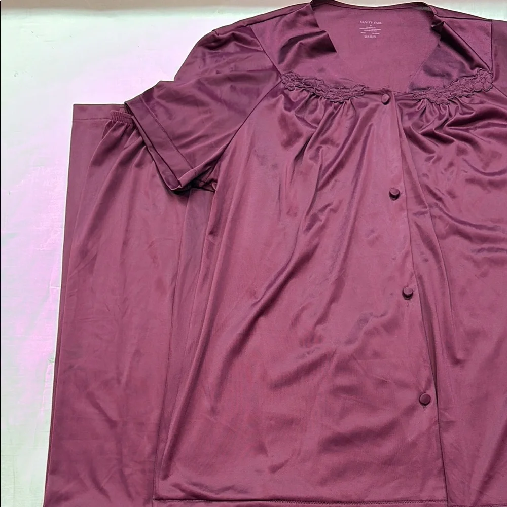 Vintage 90s Vanity Fair Purple Nylon Loungewear Set - V-Neck Top & Pants -‎ M